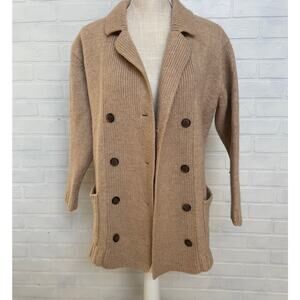 Lauren Ralph Lauren Tan Camel Hair Wool Sweater Jacket Double Breasted -sz S